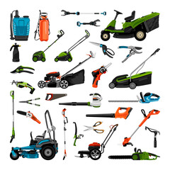 A set of garden tools in a detailed realistic style. Modern illustrations. - obrazy, fototapety, plakaty