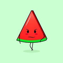 cute watermelon slice character with cool expression. green and red. suitable for emoticon, logo, mascot