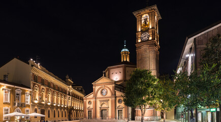 Historic center of an Italian city at night. Legnano, Piazza San Magno (square Saint Magno) with...