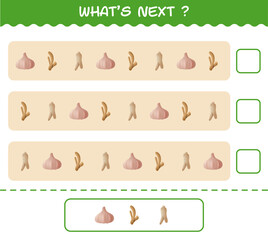 What's comes next educational game of cartoon vegetables. Find the regularity and continue the row task. Educational game for pre shool years kids and toddlers