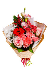 Gift box with beautiful flowers on white background