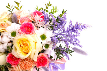 Obraz na płótnie Canvas Gift box with beautiful flowers on white background