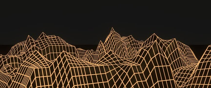 abstract computer mountains digital world changing color. video footage animation computer clip