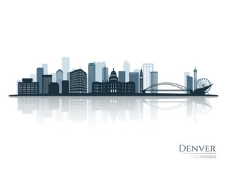 Fototapeta na wymiar Denver skyline silhouette with reflection. Landscape Denver, Colorado. Vector illustration.