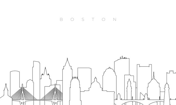 Outline Boston skyline. Trendy template with Boston city buildings and landmarks in line style. Stock vector design.