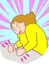 躁状態　突然激高し机をたたく女性