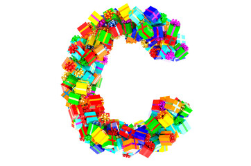 Letter C from colored gift boxes, 3D rendering