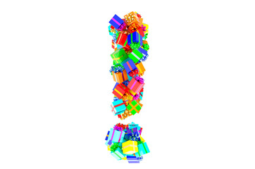 Exclamation marks from colored gift boxes, 3D rendering