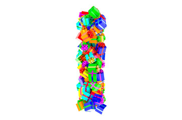 Letter I from colored gift boxes, 3D rendering