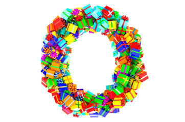 Letter O from colored gift boxes, 3D rendering