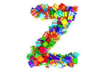 Letter Z from colored gift boxes, 3D rendering