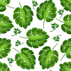 Seamless pattern of tropical leaves and berries
