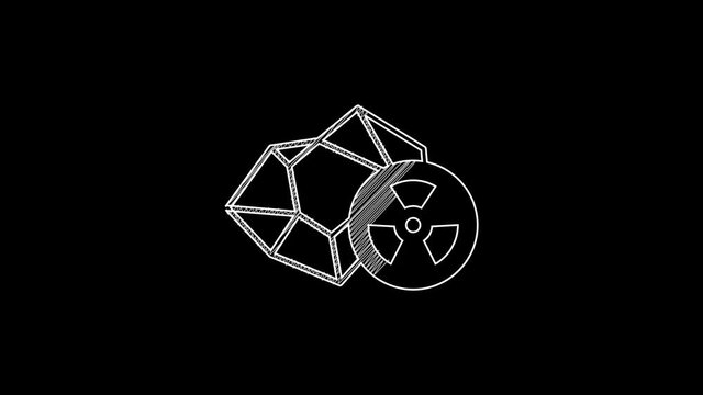 White line Radioactive icon isolated on black background. Radioactive toxic symbol. Radiation hazard sign. 4K Video motion graphic animation