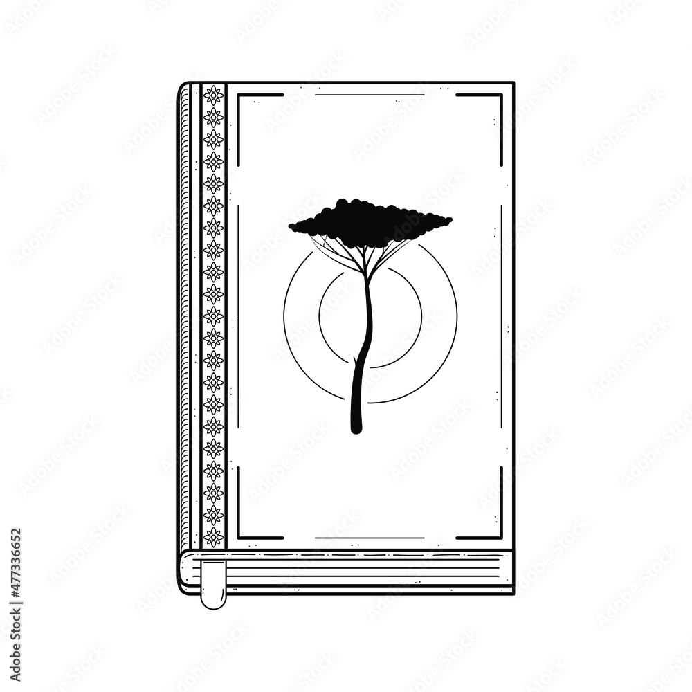 Poster abstract black simple line book with tree doodle outline element vector design style sketch isolated