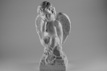 statue of angel black and white