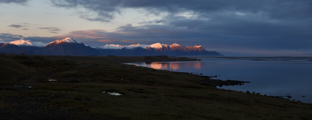 sunset in fjords of iceland
