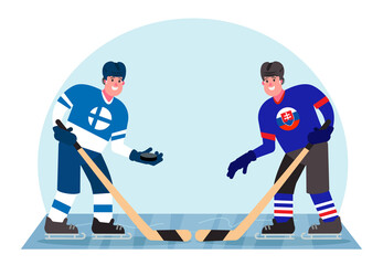 Ice hockey players. Competition between Finland and Slovakia. Vector illustration in a flat style.