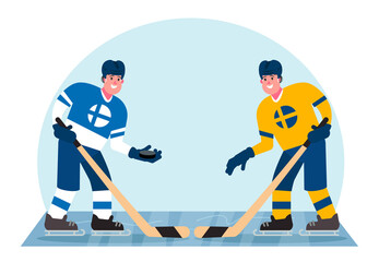 Ice hockey players. Competition between Finland and Sweden. Vector illustration in a flat style.