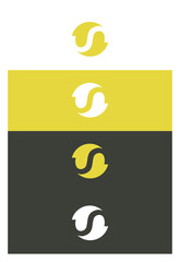 Rounded logo symbol with an S letter in yellow, white and black colours. Icon, monogram vector illustration.
