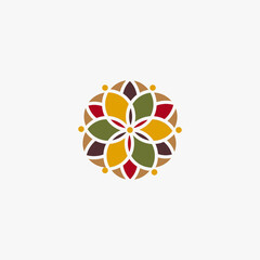 Fototapeta premium Traditional Asian Colorful Floral Pattern Logo design vector template