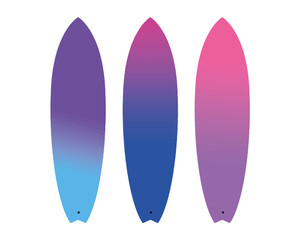 Colorful surfboards as vector graphics with a gradient