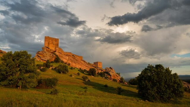Sunset Timelapse over Zafra castle in Guadalajara, Spain