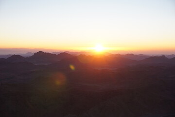 Breathtaking sunrise from the Peak of Mount Sinai, Sinai peninsula
