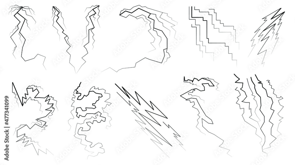 Poster set black outline simple line abstract collection lightning thunderstorm abackground light and shine