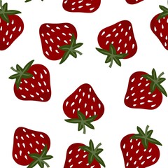 
Strawberry vector drawing on white seamless background