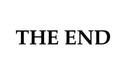 The end black lettering text on white background vector illustration. Vector design for poster, logo, decor, movie, cinema, card, banner, postcard, final credits and print. Vector illustration