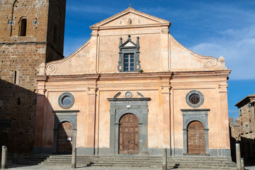 The main church of little medieval town Civita di Bagnoregio, the dying city, Italy