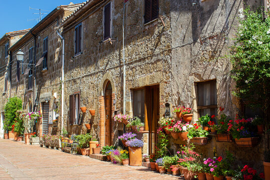 Street and buildings of Sovana, little medieval town in Tuscany, Italy