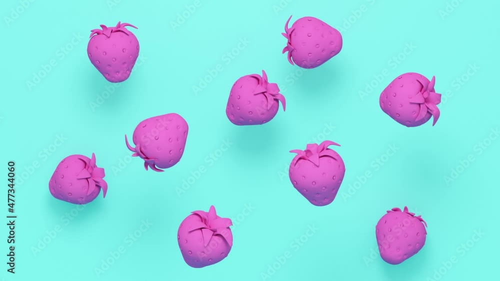 Aufkleber blue funny abstract background with pink strawberries. minimal modern seamless motion design. abstra