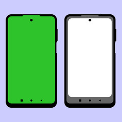 vector illustration phone, smartphone with blank white screen and green screen isolated on white background