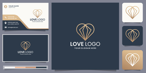 geometric love logotype design linear concept inspiration with business card template.