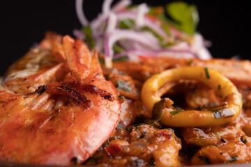 Seafood grilld with tortilla