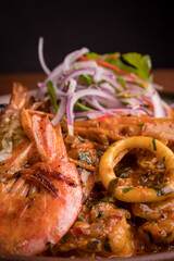 Seafood grilld with tortilla