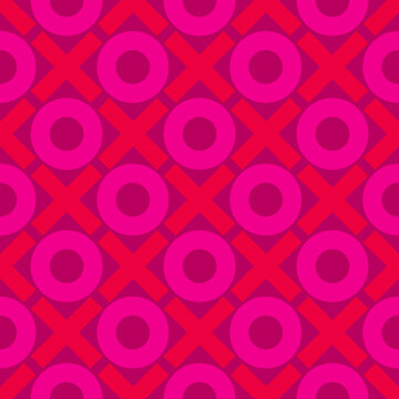 Eepeating XOXO background in red and bright pink over purple background. Seamless and repeating. 