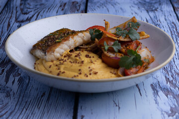 Peruvian fish with mashed potatoes