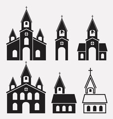 Fototapeta premium vector black and white icons of church buildings