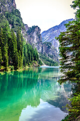 Lago di Braies lake in Italy Dolomites, Mountains