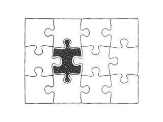 Assembled puzzle. Puzzle pieces. A puzzle different from all. Hand drawn icons. Vector illustration