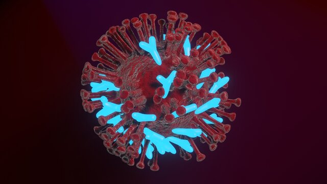 Antibodies attack the cells of the virus. Coronavirus. 3D render.