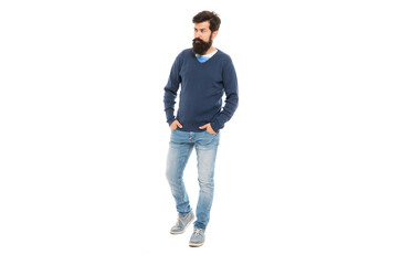 Fototapeta premium brutal hipster with beard isolated on white background, full length, male fashion