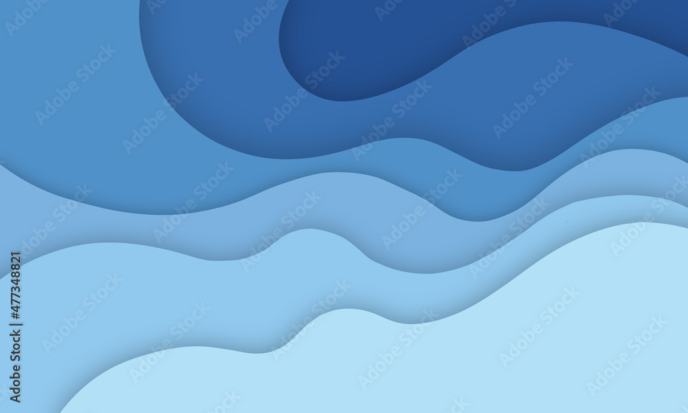 Poster abstract background with paper cut layers composition in blue. 3d popup shape illustration for poste