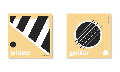 Piano and guitar music poster concept. Colored flat vector illustration. 