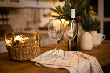New Year's table with wine