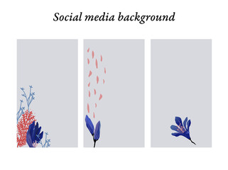 Plantillas de diseño para historias en redes sociales de motivos florales modernos en tonos azules y rojos con espacio para texto e imágenes