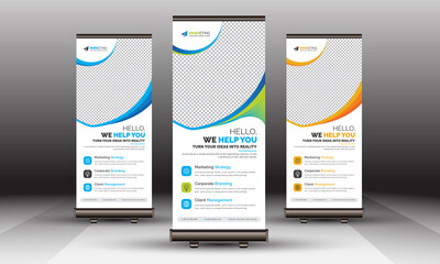 Corporate Roll Up Banner Bundle Standee Signage Template X Banner Set for Office Event Company and Multipurpose Use