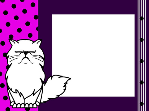 grumpy persian kitty cartoon picture frame illustration in vector format